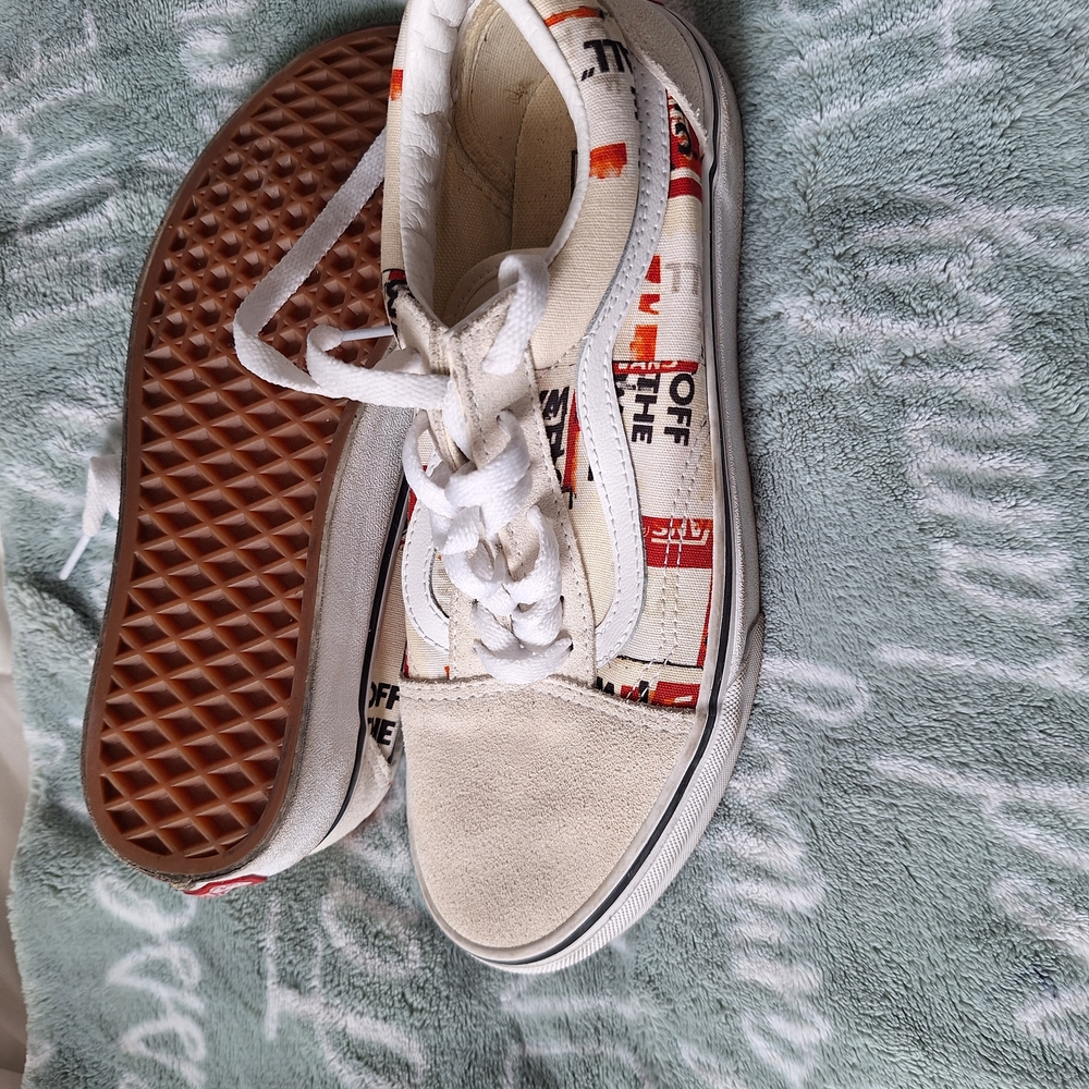 Vans White and Brown Sneakers with Classic Waffle Sole